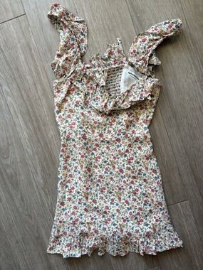 Reformation Cream Floral Mini Dress with Pink and Blue Blossoms